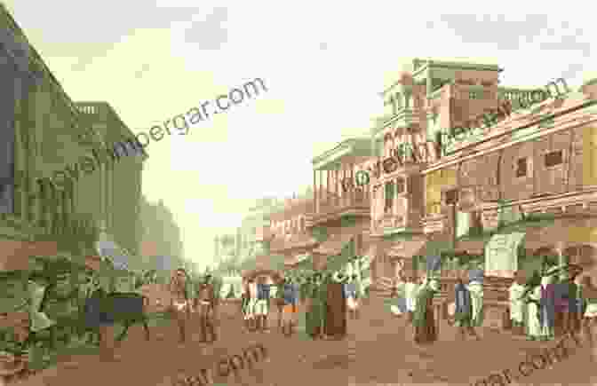 A Panoramic View Of 19th Century India, With A Bustling Street Scene In The Foreground And A Majestic Palace In The Background, Showcasing The Vibrant Culture And Architectural Splendor Of The Era. The Brazen Bride (The Black Cobra Quartet 3)